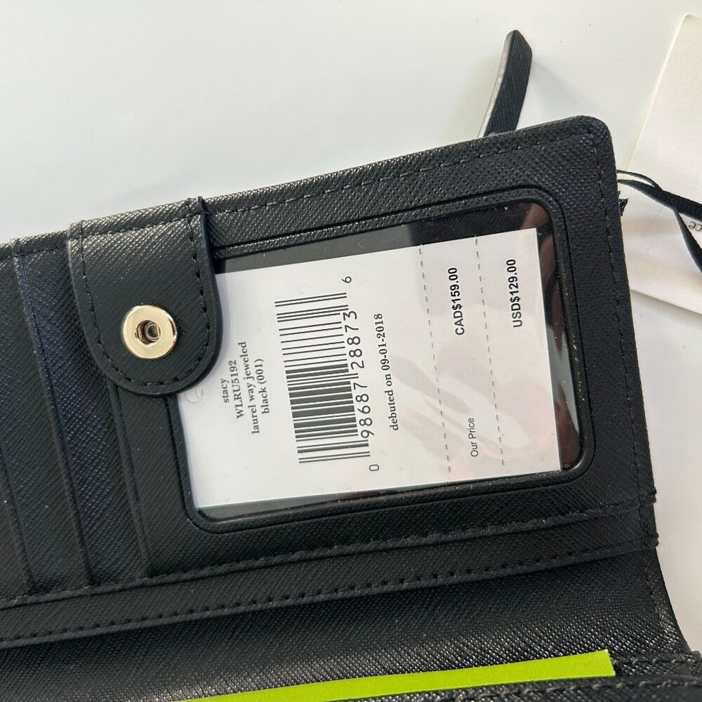 NWT Kate Spade Stacy Laurel Way Black Jeweled Wallet Bow Saffiano Leather - Picture 5 of 10